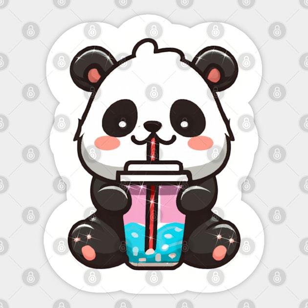 Cute Panda Sipping Bubble Tea - Kawaii Boba Tea Sticker by amitsurti